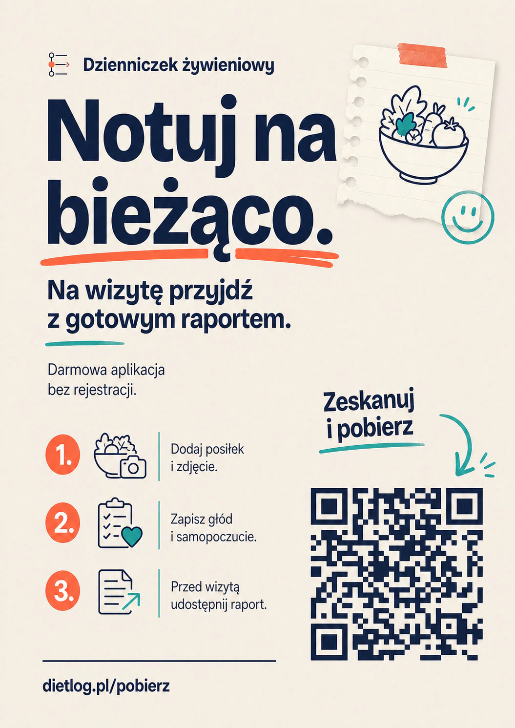The current Polish A4 leaflet with diary instructions and a QR code